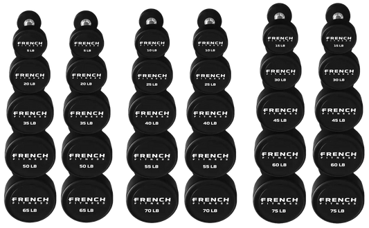 French Fitness Urethane Round Pro Style Dumbbell V2 Set, 5-75 lbs (New)
